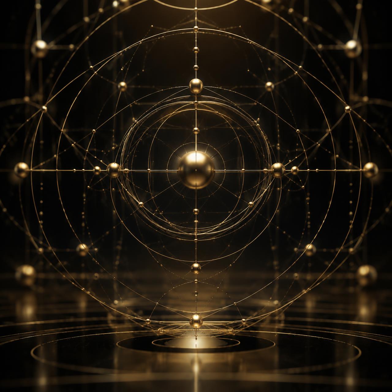 Abstract gold network of connected nodes representing integrated growth systems